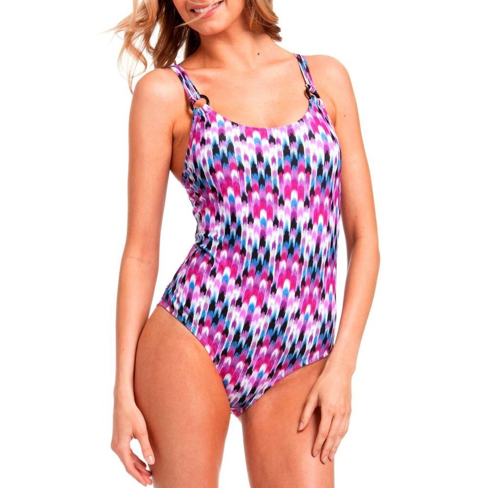 Catalina Women Ikat Falls One-Piece Swimsuit Double-Strap Accent Large 12 -14